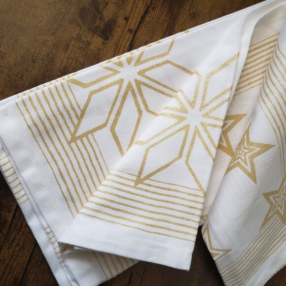 Gold & White Holiday Star Retro Look Kitchen Tea Towels X2 Glittery Gold NWT - Picture 1 of 5